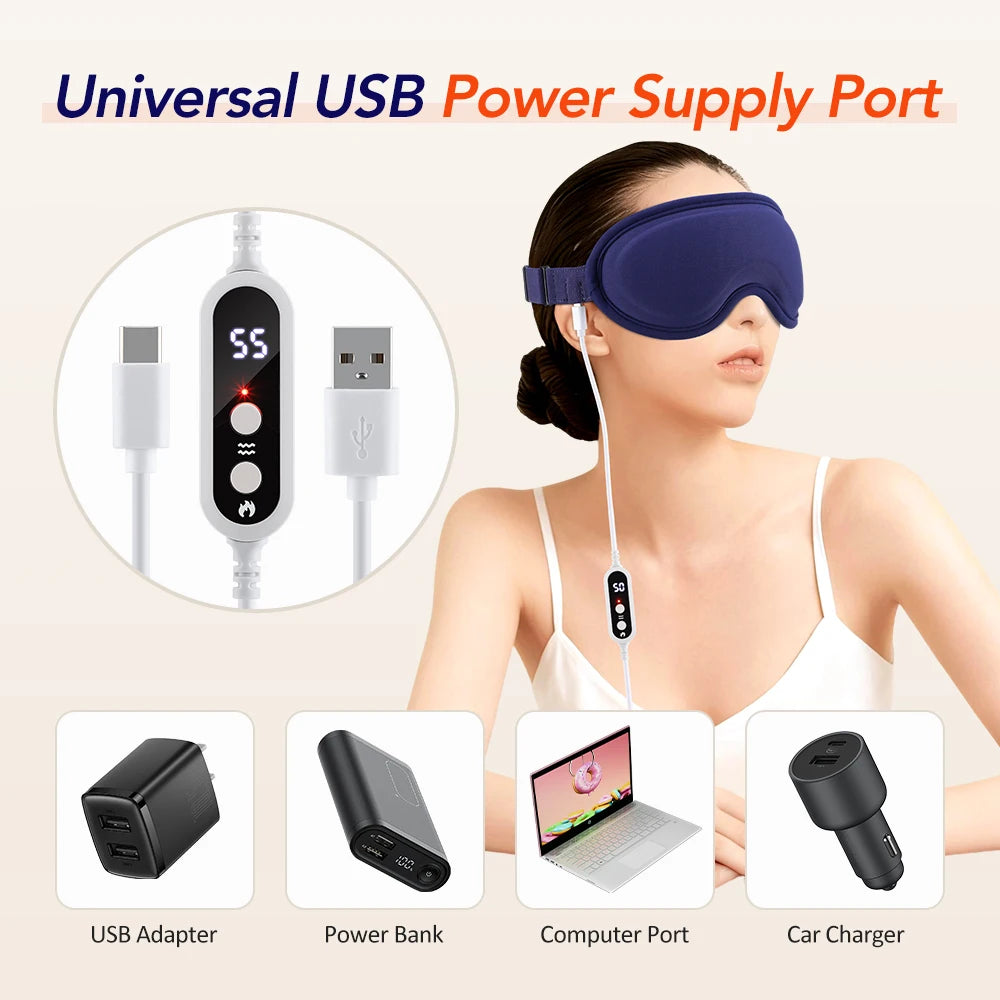 Heated Eye Masks for Dry Eyes 3D Rechargeable Adjustable Heat Massage Eyemask Relieve Eye Strain Office Home Sleeping Eyeshade