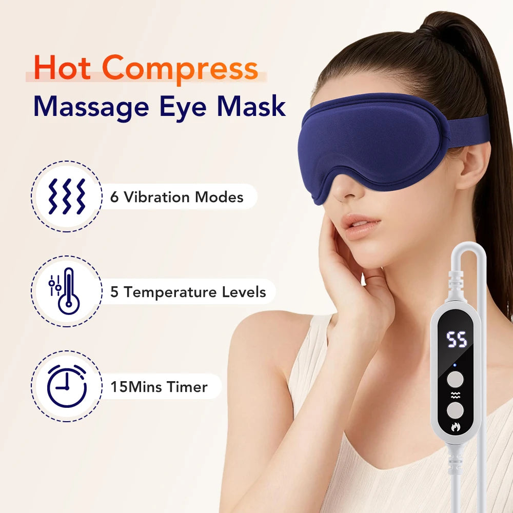 Heated Eye Masks for Dry Eyes 3D Rechargeable Adjustable Heat Massage Eyemask Relieve Eye Strain Office Home Sleeping Eyeshade