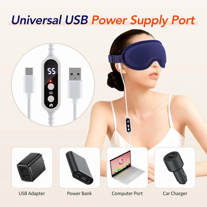 Heated Eye Masks for Dry Eyes 3D Rechargeable Adjustable Heat Massage Eyemask Relieve Eye Strain Office Home Sleeping Eyeshade